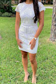 We Bought this beautiful dress for my daughter's Confirmation. It fit perfectly. We ordered a medium. We suggest order a size bigger due to the dress Having very little stretch. - Nicole C.