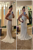 This dress is beyond what I was looking for. Fantastic price for a wedding dress and such great quality. I would have ordered a medium but only a small or xs was available. I'm glad I took a chance on the small. It's perfect, and I needed to lose some quarantine weight anyways. It's perfect. It's really long, but nothing some alterations can't fix. Can't wait to wear it on my big day! Pics are before I lost my quarantine weight. Maybe I can add more pictures once I wear it on my wedding day. - Evelyn S.