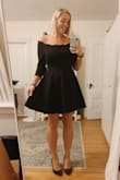 I LOVE THIS DRESS! The material, the fit, the cut, the length, everything. Fit like a glove. Bust isn't list (32E/F), and it stretched perfectly. I just wish it came in more colors (not a fan of red). - Ashley T.