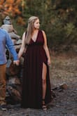 Ordered this dress for our fall engagement shoot, and it was AMAZING. Cleavage was a little much for me, so I had a friend sew it up about 3 inches, but it's a great dress. The slit adds a bit of sexiness and it's perfect to wear for engagement pictures or to a wedding as a guest (what I plan to do)! It was super long, but with heels, the length was perfect for me! - Megan M.