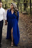 This dress was perfect for our engagement shoot. It's double lined so I wore a black skims bodysuit under and you couldn't tell. Heads up: it comes folded up in a bag and it's polyester so it's VERY wrinkled. I had to borrow a steamer. The elastic waist is very stretchy but if I hugged myself, the back material would be a little tight but still comfortable. - Alyson A.
