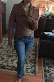 I'm in love. When I saw this jacket I instantly fell in love with it so naturally it was sold out. I waited for it to come back and it was worth the wait. I got it in brown and I love wearing it with blue jeans. It's so versatile, light, and it looks exactly like the pictures. I'm usually a medium/large in Lulus clothing but after reading other reviews I sized up and it's perfect. Truly in love. - Dana S.