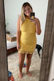 Got this dress for a wedding shower and was so excited about it. Unfortunately though for my taller, thicker girls it's too short! I went off of some reviews of girls who were 5'9/5'10 but they were thinner so it wasn't as short. For me my butt cheeks were literally falling out of the bottom!! It doesn't look like it in the pic but I promise you this is something I would not be able to leave the house in without a cheek slipping out. I wish it wasn't so haha. But the rest of the dress fit great even with no bra! Definitely recommend if you're shorter!! And you can't beat all the colors. - Tiffany M.