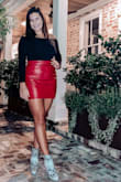 I bought this skirt for my birthday dinner and really ended up loving it, I originally wanted black, but the red was a nice statement. I am 5'2" and 140 lbs. and I got a small. It was snug but not to much, probably could've have sized up if I didn't want to wear it that weekend. - Marisa F.