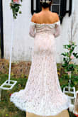 I looked for a last minute dress that I could wear for our elopement ceremony, and am so happy I came across this dress on Lulus. It's a beautiful, mermaid style dress that hugs your curves, but also comfortable and warm (especially in New England's fall weather)! I've received compliments about how it looks like an expensive, vintage piece!

The lacing photographed beautifully in our photos. My only complaint is since it's an off the shoulder dress and my bust is on the smaller side, I did have to add some padding to my bra. Otherwise, it was perfect - didn't even need to tailor it. Wore some high heels and left the length! - Mary N.