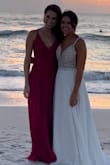 I love this jumpsuit. It was so comfortable. I had to have a seamstress tighten the straps, but I think If you have a larger chest that wouldn't be an issue for you. - Amy V.
