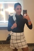 I really love the look and feel of this skirt! It's so soft - I find myself rubbing it when it's on me lol I also like the little slit in the front. Like other reviews, though, I do think it runs a tad big. I ordered the Small, my usual size, and while it fits, it could be taken in around the waist, so I'm going to order the XS to see if it fits any better. If you're on the fence, I'd say go with your regular size. It's not drastically larger, but for me, I'd like a tighter fit. Very very cute regardless!! You will get compliments for sure! - Lauren B.