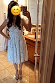 My fiancé and I decided to have a very small ceremony with just our kids and pastor. This dress was perfect for our tiny wedding! It was casual yet bridal enough to make me feel like a bride. It also has pockets which is where I kept my vows until it was time for me to read them! I ordered an extra small and small.  I could not zip up the extra small in the back, but the small fit perfectly!  This dress was comfortable and easy to move around in. It has a couple of layers underneath to give it a bit of fullness, but it was not itchy at all.  For reference, I am 44 years old, 5'6 feet tall and about 120 pounds. - Angela R.