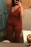 I wanted to love this jumpsuit because of the color and fabric. The material is super soft, stretchy, and comfortable. Normally, a L would fit me well, but probably be too long. Weirdly enough, the fit was great, but the torso was MUCH too short. It was riding up a ton and was super uncomfortable. Plus, it was not flattering on my larger thighs. I think even if I'd sized up, the fit would not have been better. Maybe it's just meant for a different body type than mine. - Olivia C.