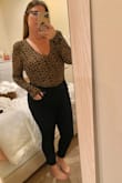 I love all things leopard and all bodysuits buttt I'm not sure about the shoulder pads in this one. I'm still deciding of I'm going to keep it or not, but it does fit true to size. The sleeves are long on me but that's typical because I'm short. - Britney