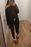 These are a super soft fleece feel. I got an xs and I still have extra room. I tried them on with a bodysuit as well as a pullover sweater and both were cute! - Miriam M.