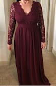 This dress is beautiful! Still to long even with heels so will have to get hemmed. Also a little snug in the waist for me but fits good everywhere else! This is a size MED. - Candice D.