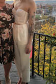 I tend to measure a small in the waist and a large in the hips, so I ordered a large knowing I would have to take them in, but after some adjustments they were perfect! I wore them to my bridal shower and I loved them! - Kayla C.