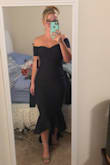I love the fit and style of this dress!! It hugs all the right places and is so flattering. I am pretty short, but it is not too long at all, the length hits just right. The material is different than what I expected but I love it, it is super comfy and plenty of room for stretch. Honestly would look good on anyone in my opinion. Don't hesitate to buy it! I bought it for a wedding that I am no longer going to but I am keeping it anyways because it is now one of my favorite dresses! - Katie C.