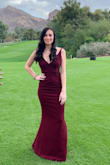 I got this dress to wear to a wedding and I received so many compliments! It fit perfectly. I'm 5'6" 127 pounds and it was the perfect length with heels. I did have to pull it up a few times because it plunged a little more than I expected but nothing too crazy. I would highly recommend buying this! It really made my figure look great - Catnerine B.