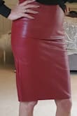 The skirt looks amazing and I really wanted it to work. The faux leather is good quality and the style is spot-on. Unfortunately it was just a tad bit too uncomfortable in the waist and hips for me. The fabric doesn't have very much give when you sit down. Felt okay standing but not sitting. Decided to send back. Felt like the medium would just be too baggy. - Jennifer L.