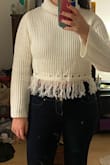 The sweater is nice, comfortable, and as pictured! The look was just a little too cropped for my taste (pictured with high-waisted jeans). - Patricia C.
