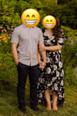 I wore this for our engagement shoot in August. It was SO hot out but thankfully this dress was light and flowy. It was very flattering. I got a Large so that I could tailor it; that being said the bottom goes pretty long, despite me wearing heels, but I'm short. I should have gotten a medium but I don't think it's too noticeable. I liked that the sleeves covered my arms. Overall I really liked the dress, I thought the tie at the waist was flattering, and the pattern and color is very nice. I look forward to being able to wear it again! - Shari H.