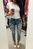 When I placed my order I didn't see the "runs small" notation and ordered a 26, which is what I normally wear when the jeans have stretch. I was worried they wouldn't fit!  However, to my surprise they fit perfectly! I love distressed jeans, but these are different because they are high waisted and they hold their shape. I'm so happy with my purchase! - Linda L.