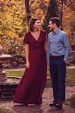 Absolutely love this dress! I wore this for my engagement photos and couldn't be happier with my choice! The material is nice and light but not see-through. The bust area was a little loose for me, since it is a wrap dress it was easy to adjust for. Length is great for a tall girl like me, it still touched the floor in flats/low heels but would definitely need hemmed for someone shorter. Overall great dress! - Lydia A.