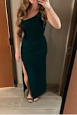 I purchased this dress to wear to a wedding and it is beautiful. I was unsure about the color at first but ended up really liking the dress. It fits true to size, I wore a small heel with it. It is a decently thick fabric which helps it lay well on the body. - Kaylene B.