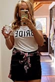 I wore this at my bachelorette party and loved it! It's SO soft and is the perfect shirt - Kirby S.