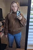 Overall, I loved the color and was very excited for this sweater. The sleeves were nice! It didn't fit poorly in any area except the neck, but it's... a turtleneck... so the point of the sweater is kind of the neck. It was sooo CHUNKY. It's thicc! I am returning. If you're not bothered by a very chunky neck on your turtleneck, I'm sure this will keep you very warm, is flattering, and a great color! (Also, with my measurements I wanted it to be more form fitting than the model and it was... but if I was into the neck I might have considered sizing up for a looser fit.) - Shauna B.