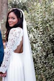 I bought this for my intimate garden elopement ceremony. We got married in the fall, but we live in the south so I knew I wanted something breathable. It ended up being 80 degrees that day and surprisingly I wasn't burning up! My husband loved it! I had to get the sleeves tailored and the bottom hemmed, even with a 3" heel. It wasn't tight around the waist and it was just fine in the chest area! - Tia S.
