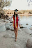 I was looking for a graduation dress for my grad photos and my virtual graduation. I originally ordered a large, but it was snug on my hips so I ordered an XL and I am so glad I did! It looked fantastic for my grad photos. Highly recommend. The color is so beautiful I wish It was just slightly longer in the sleeves but I am 6'1 so I am used to things being a little short. Other than that the dress was perfect! - Georgia