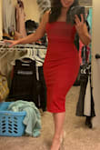 This dress was snug without feeling too tight. The straps were great because they were adjustable, and I felt like the neckline and length were modest enough to make this dress appropriate for any occasion! I would definitely order again, and might even get the black! - Emily T.