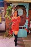 I bought this dress for my birthday and it was so lucky I got to wear it before lockdown (again). Thick and stretchy material. It is also very flattering my husband couldn't stop complimenting LOL. I love the orange colour it looks so good on me, especially in cold weather. Perfect for a date night.
It might be pulled up a little so just be careful while walking. - Mina V.