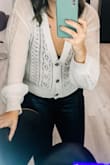 I love this sweater, it's so flattering and cute. I'm usually a small or XS and went with the XS and am happy I did, small would've been too big. This fits perfectly though! I wish it came in more colors! - Liz B.