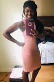 I love this dress. It's so classy. I wore it to a charity event. I received many compliments. The material has a good stretch. I ordered a small and I had to get it altered. - Janayia R.