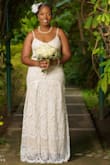 I purchased this dress over a year ago at 140lbs. I gained lbs during pregnancy and I am now at 156 lbs.
This dress is timeless! A lot of compliments and not a traditional wedding dress. Perfect. - Cecile C.