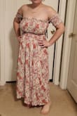 This dress is so light, flowy, and incredibly comfortable!! I am 5' 1'' and this dress is a maxi dress on me, falling to my ankle. The slits up the dress are pretty much non-existent, but it doesn't matter to me! This dress is perfect and I am excited to wear it for any occasion! I recommend this even if you're a shorty! - Cara R.