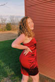 This dress was so pretty! It was a little bit big, and the straps aren't adjustable, but it still fit nicely. I ordered a medium, but I could've worn a small. The material is stretchy, which makes the dress super comfy! I loved the color and it definitely hugged my body how I hoped it would! - Sierra R.