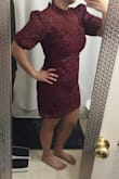 This dress is even more gorgeous in person! Beautiful details and sheer top that don't show in the picture. There's no stretch at all and it was little tight around the belly area but otherwise fit perfectly - Lein S.