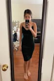 When I first put it on I thought it was to tight, I have to squeeze my butt in but the dress is so stretchy, it curved my body and fits like a glove. Highly recommended. I need this dress in burgundy color too. It's so gorgeous. - Aria D.