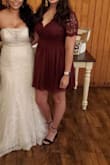 Dress fit well, the sleeves were a little snug on my arms, but that's more my body type than the dress. Loved the neckline! - Monica L.