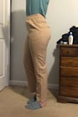 I ordered these in two colors (beige and navy) and ended up keeping the blue but not the beige. The leg of the pants are wider than I'd hoped/than is pictured at the ankle. The fit at the waste was really nice. The fabric is nice quality. The color looked bad on me, so it didn't feel worth it overall. - Nikiah C.