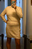 Love this set!  I'm 5 months pregnant and 20 pounds heavier than usual, but this set is so comfortable and soft!  Ordered for a holiday party that of course is canceled, but keeping it anyway, because I love it!  The skirt runs a little large, but I'm pretty straight on the bottom and very top- heavy (especially when pregnant) so would not have sized down. - Lauren J.