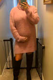 I like it, don't love it. It's very soft and cozy. I think it's the color that I don't love, would have liked it better in the camel color. It's big, but meant to be, still should be sized down probably. At 5 months pregnant and plus 20 pounds I still ordered a medium and have plenty of room. The heavy material is adding to the extra weight I'm carrying and may be more flattering on smaller frames. Keeping to lounge around and be warm. - Lauren J.