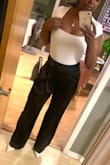 I've been looking for pants like these for quite some time now. The length is perfect if you plan on wearing heels. The black makes your legs look long and slender, and the material is extra comfy. Would order these in different colors! - Leah J.