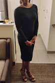 Love this dress! I wore this to a wedding and received so many compliments. I have a more slim/athletic build and the small fit perfect. My only complaint is that the side zipper creates an awkward fold/bulge but a quick smoothing of the dress before a photo and you don't even notice. Material is thick enough to go braless, I wore pasties as an added precaution just because the ceremony was at a church. Hits right below the knee and doesn't ride up as you move around, wire boning in the back keeps dress in place as well. - Katherine H.