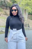 I'm 5'1 so the length is perfect on me. The material is nice and thick not see through. They are a off white color.  It's very high waisted which I love. I was very skeptical but I'm glad I bought it because it ended up being one of my favorites. - Auxilia C.