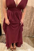 My bra size is always the reason why I don't fit in dresses that are my waist size & every time I go a size higher my boobs don't fill put my dress. So I ordered a large. Which I don't mind AT ALL, we can just bring in some sleeve. The dress is soooooo flattering around the waistline and the back. - Ashley T.
