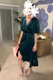 I loooove the color (true to add), the material is so comfortable (very silky) and it's made well. I will say that I spent a lot of time reading reviews before ordering, if you are around my size and you don't want the dress to be long, get the XS. If you want it to be a longer dress (Mid-calf in the back), then get the small. There is definitely extra fabric in the top for me but I like the rest of the way it fits to keep the dress. - Samantha S.