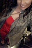 Absolutely love love this jacket! Its so cute to wear out anywhere! It is not a warm jacket so i advise not wearing out in under 50 degree weather but perfect to throw on top of a cute outfit on the vegas strip in December. The jacket really pulls it all together!
The material is soft but not stretchy - Ashley N.