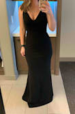 This dress is classic and stunning. It has a little stretch so it hugs your curves. Perfect for a wedding or any nice event. The length was perfect. I wore it with Ugg's to an outdoor (COVID compliant) wedding in December and it hit the ground but wasn't too long. It would definitely be better with heels. I wore a strapless bra but it would probably be fine without. I intend to wear this dress to as many events as possible and order in other colors. For the price point you can't beat it! Buy the dress!! - Susan A.
