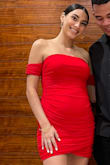 Such a flattering and comfy dress! Wore this to a special dinner with my mans and he was equally obsessed! Only downside was that the hook in that back that connects at the zipper irritated my back a little bit but nothing crazy. I'm five months pregnant so I grabbed a large just in case but I could've sized down. Material is pretty stretchy! 10/10 recommend ladies! - Emma H.
